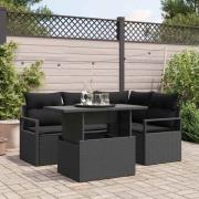 vidaXL Trädgårdsoffset med kudde med lagring 5 pcs Svart Poly rattan