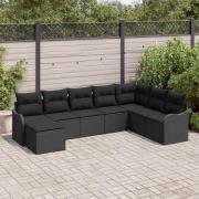 vidaXL Trädgårdsoffset med kudde 8 pcs Svart Poly rattan