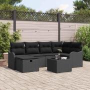 vidaXL Trädgårdsoffset med kudde med lagring 7 pcs Svart Poly rattan