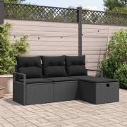 vidaXL Trädgårdsoffset med kudde med lagring 4 pcs Svart Poly rattan
