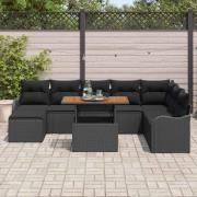 vidaXL Trädgårdsoffset med lagring 9 pcs Svart Poly rattan