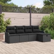 vidaXL Trädgårdsoffset med kudde med lagring 5 pcs Svart Poly rattan