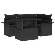 vidaXL Trädgårdsoffset med kudde med lagring 5 pcs Svart Poly Rattan