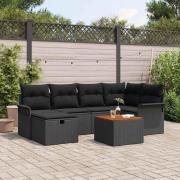 vidaXL Trädgårdsoffset med kudde med lagring 7 pcs Svart Poly rattan