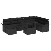 vidaXL Trädgårdsoffset 9 pcs Svart Poly Rattan och Pulverlackerad Stål