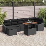 vidaXL Trädgårdsoffset med lagring 8 pcs Svart Poly rattan