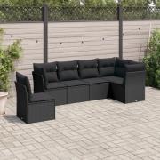 vidaXL Loungegrupp med dynor 6 delar svart konstrotting