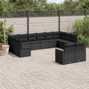 vidaXL Loungegrupp med dynor 12 delar svart konstrotting