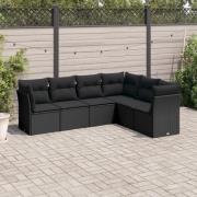vidaXL Loungegrupp med dynor 6 delar svart konstrotting