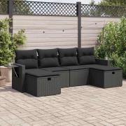 vidaXL Loungegrupp med dynor 6 delar svart konstrotting
