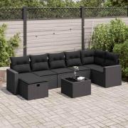 vidaXL Loungegrupp för trädgården med dynor 8 delar svart konstrotting