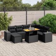 vidaXL Loungegrupp för trädgården med dynor 8 delar svart konstrotting