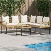 vidaXL Trädgårdsoffset med kudde 2 pcs Naturfärg Poly Rattan Stål