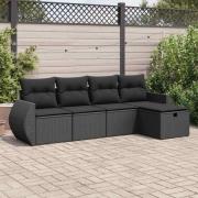 vidaXL Loungegrupp för trädgården med dynor 5 delar svart konstrotting