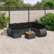 vidaXL Loungegrupp för trädgården med dynor 8 delar svart konstrotting