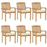 vidaXL Stapelbara trädgårdsstolar med dynor 6 st massiv teak