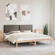vidaXL Sängram med Klädd Huvudgavel Taupe 200 x 200 cm Massivt furu