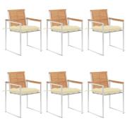 vidaXL Trädgårdsstolar 6 st med dynor massiv teak