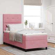 vidaXL LED Box Säng med madrass med huvudgavel Rosa 90 x 190 cm Sammet