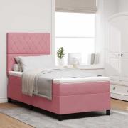 vidaXL LED Box Säng med madrass med huvudgavel Rosa 90 x 190 cm Sammet