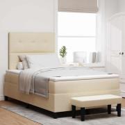 vidaXL Bäddfjäder med madrass med huvudgavel Kräm 120 x 190 cm tyg