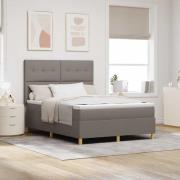 vidaXL LED Box Säng med madrass med huvudgavel Taupe 140 x 200 cm tyg
