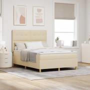 vidaXL LED Box Säng med madrass med huvudgavel Kräm 140 x 200 cm tyg