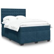 vidaXL Ramsäng med madrass blå 140x200 cm sammet