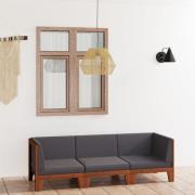 vidaXL Loungegrupp för trädgården med dynor 3 delar massivt akaciaträ