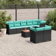 vidaXL Soffgrupp för trädgården med dynor 9 delar svart konstrotting