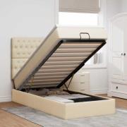 vidaXL Ottoman säng med madrass gräddvit 90x200 cm tyg