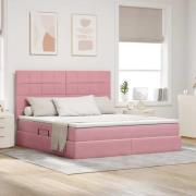 vidaXL Förvaringssäng med LED med madrass Rosa 180 x 200 cm Sammet