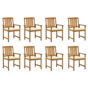 vidaXL Trädgårdsstolar med dynor 8 st massivt akaciaträ