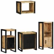 vidaXL Badrumsmöbelset med låda 4 pcs Brun och svart Massivt mangoträ
