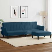vidaXL Bäddsoffa 2-sits med fotpall blå sammet