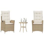 vidaXL Bistrogrupp med dynor 3 delar beige konstrotting