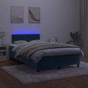 vidaXL Resårsäng med madrass och LED mörkblå 120x190 cm sammet