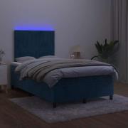 vidaXL Ramsäng med madrass & LED mörkblå 120x190 cm sammet