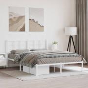 vidaXL Sängram med huvudgavel metall vit 150x200 cm