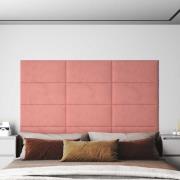 vidaXL Väggsänggavel 12 pcs Rosa Sammet