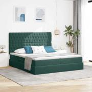 vidaXL Förvaringssäng med madrass Mörkgrön 200 x 200 cm Sammet