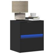 vidaXL Väggmonterat sängbord med LED-lampor svart