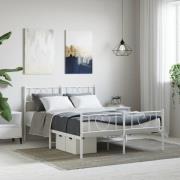 vidaXL Sängram med huvudgavel och fotgavel vit metall 160x200 cm