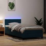 vidaXL Resårsäng med madrass och LED mörkblå 80x220 cm sammet