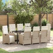 vidaXL Trädgårdsmöbelset med kudde 9 pcs Beige konstrotting