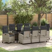 vidaXL Trädgårdsmöbelset med kudde 9 pcs Ljusgrå konstrotting