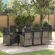 vidaXL Trädgårdsmöbelset med kudde 9 pcs Grå konstrotting