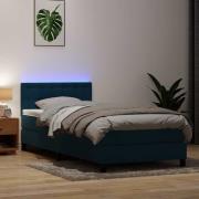 vidaXL Resårsäng med madrass och LED mörkblå 80x220 cm sammet