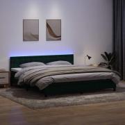 vidaXL Resårsäng med madrass och LED mörkgrön 180x220 cm sammet
