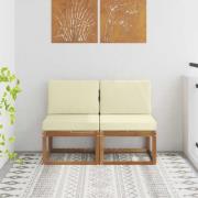 vidaXL 2 Stycke Utomhus Mellansoffa Massivt Akaciaträ Naturfärg